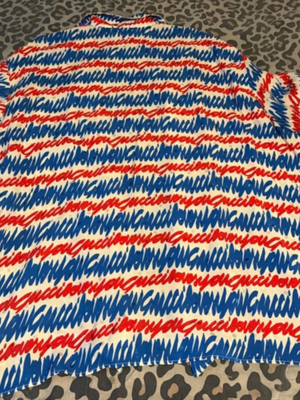 Gucci White Shirt with Blue & Red Scribble Stripe Print